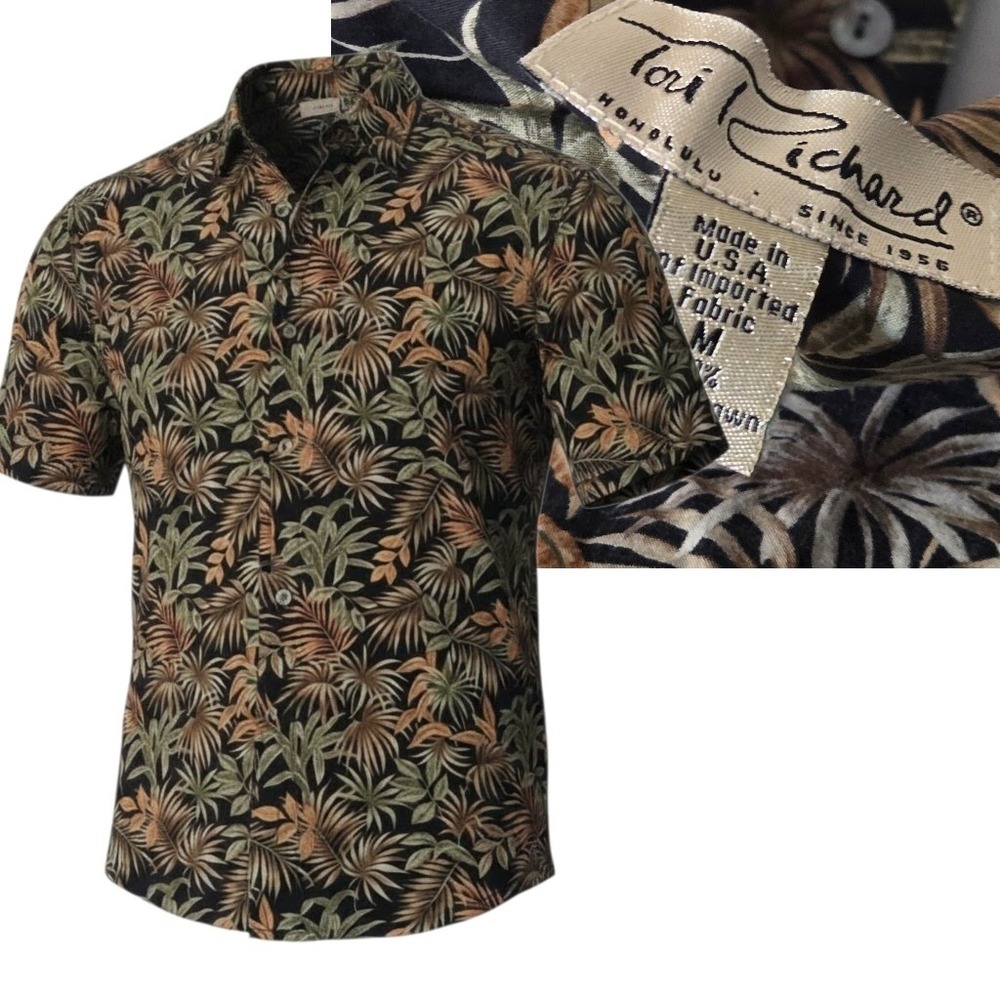 VTG Tori Richard Button Up Shirt‎ Mens Medium Hawaiian Palm Leaf Cotton Lawn USA